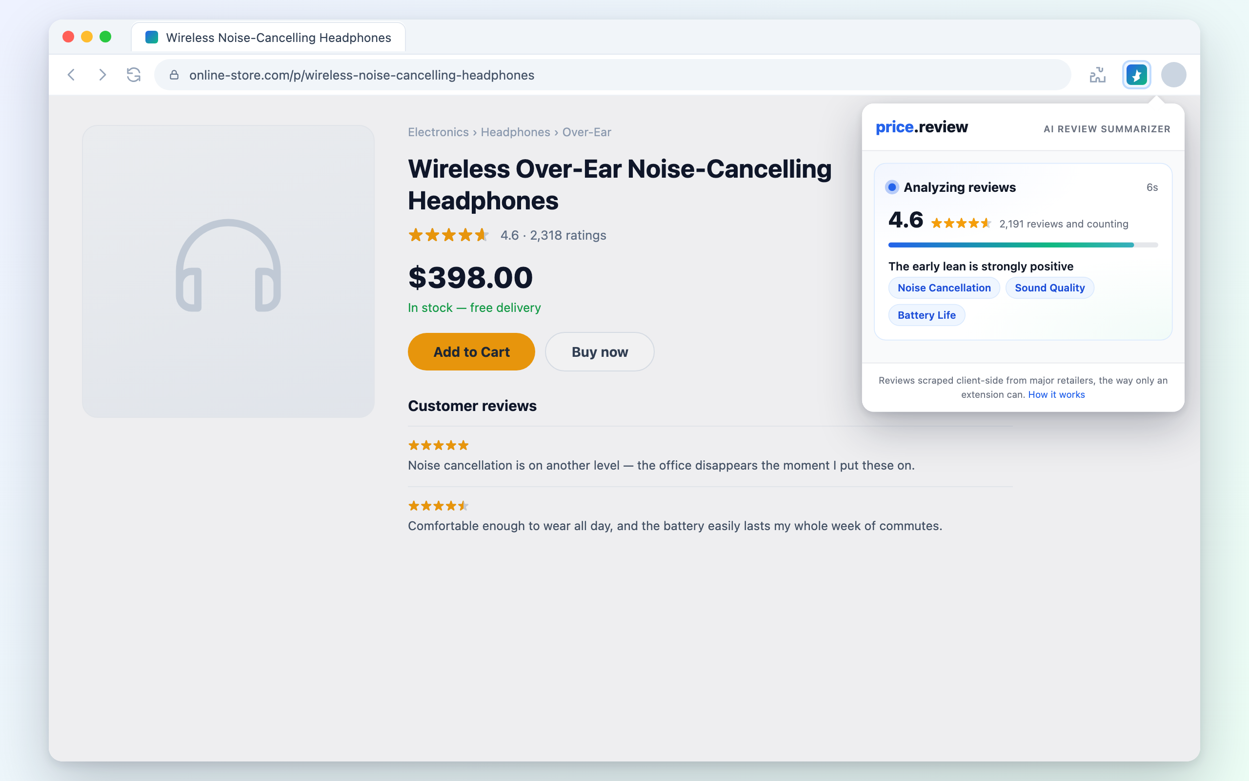 It reads real reviews across the web