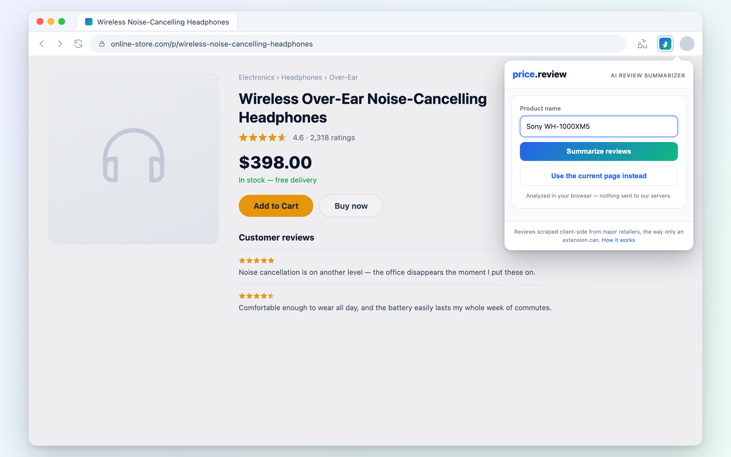 Type a product — or use the page you’re on